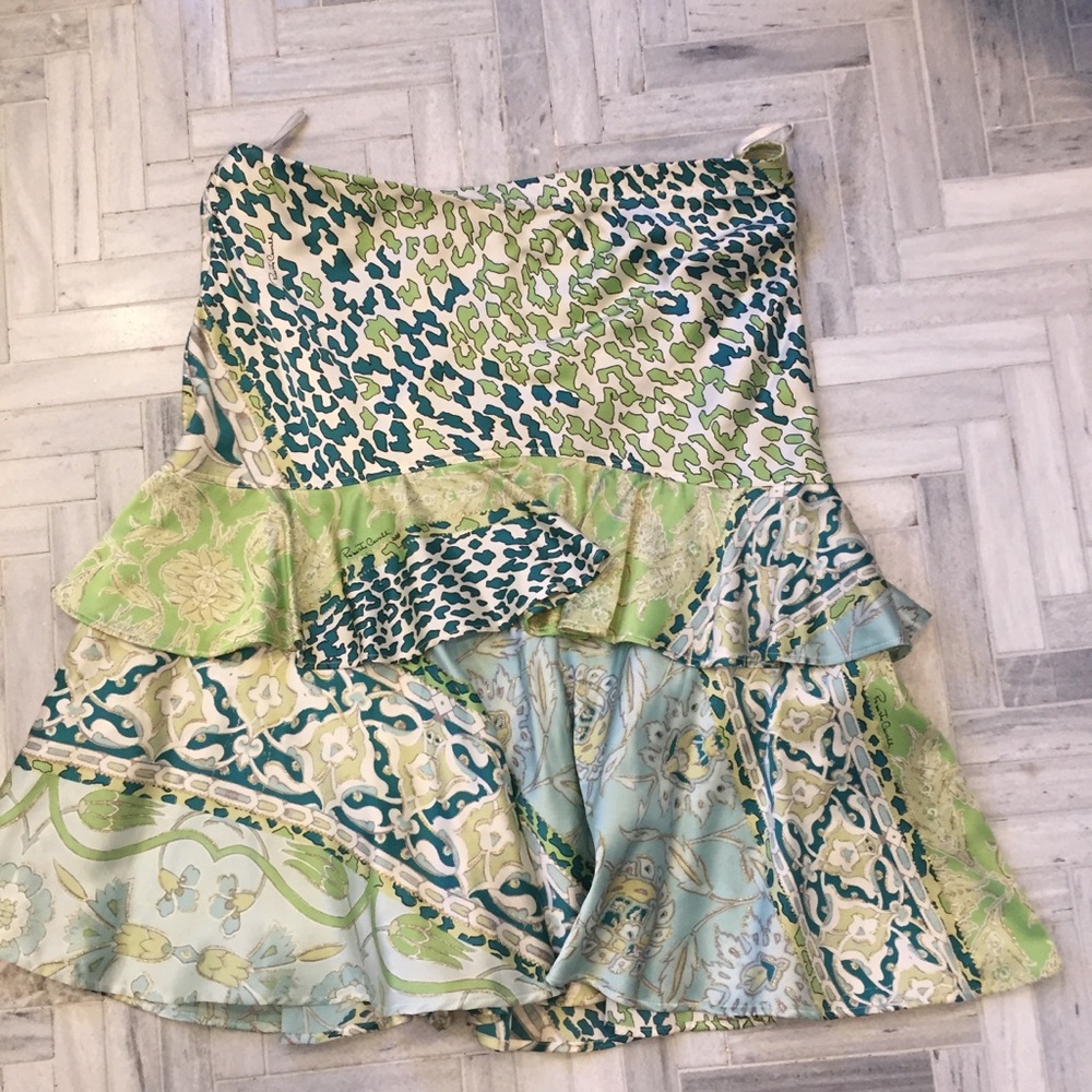 Roberto Cavalli Green and Blue Patterned Midi Skirt